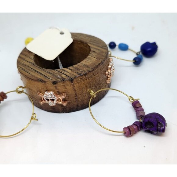 Colorful Skull-Themed Wine Glass Charms Set - 4 Unique Charms With Beads & Wood - Picture 1 of 15